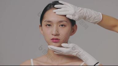 青年女人整形4K分辨率外科手套场景拍摄