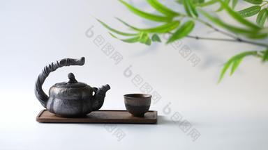 茶壶静物光影影片竹子实拍
