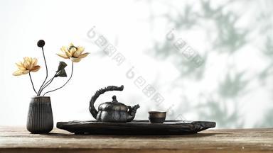 荷花摆件与茶具传统文化