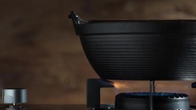 <strong>燃气灶</strong>上的铁锅厨具视频素材