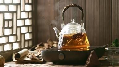 壶中煮沸的养生茶美味影视高清实拍