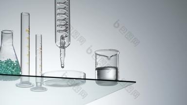 玻璃蒸馏注入玻璃器皿组物体实验室设备实拍