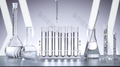 实验室里的实验设备液体实拍素材