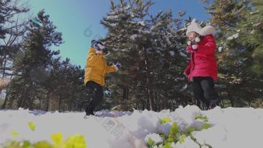 快乐儿童打雪仗亲情树林高清视频