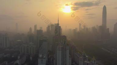 深圳城市城市景观多雾的早....<strong>摩天大楼</strong>福田区中国空中视图无人机苍蝇横盘整理向上