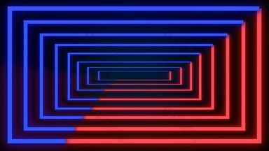 复古的风格霓虹灯招牌动画无限矩形隧道动画霓虹灯光