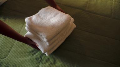 桩新鲜的清洁毛巾床上