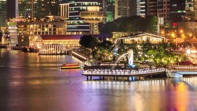 新加坡晚上城市景观具有里程碑意义的时间