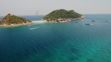 船码头小岛屿电动机潜水船浮动平静蓝色的海独特的小小岛连接海滩码头阳光明媚的一天泰国什么时候元KOH我