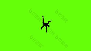 臀部跳轮廓步法舞者跳舞慢运动无缝的循环绿色屏幕