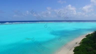 浪漫的风景海洋环礁湖海滩野生动物绿松石海洋白色沙子背景阳光