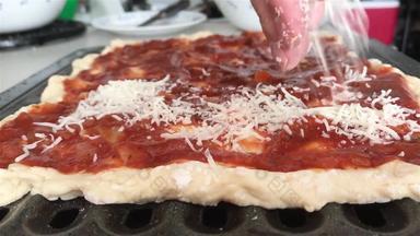 添加马苏里拉奶酪奶酪自制的披萨