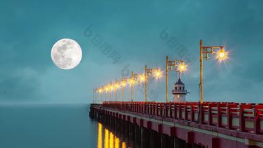 灯桥陨石坑表面完整的月亮黑暗天空晚上移动快巴蜀府湾泰国