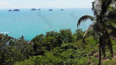 姐妹岛屿宁静水表面迷人的景观绿色植物深平静水寒泰国放松旅行假期假期度假胜地概念鸟眼睛全景空中无人机前视图