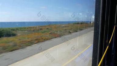 公共汽车窗口太平洋海岸高速公路高速公路加州美国路旅行夏天海洋海