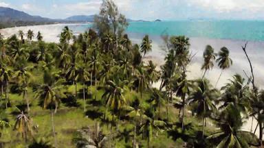 不寻常的海岸白色沙子惊人的景观桑迪波浪海边天堂岛屿亚洲无人机视图自然田园场景椰子手掌海滩雷雨热带地区