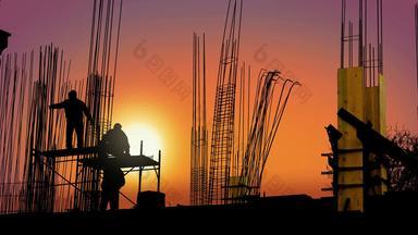金属框架工人安全波兰人线基地钢筋混凝土支柱建设网站日落