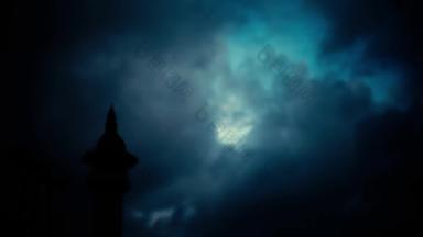 时间孩子超孩子视频日落黄昏时间季风天气清真寺前景