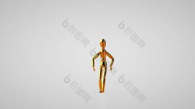 有趣的金人体模型臀部跳一边一步跳舞无缝的循环白色工作室