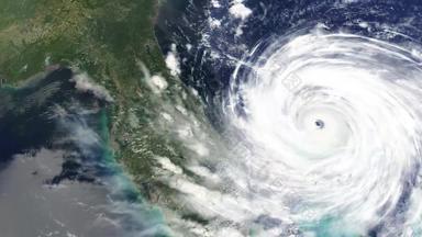 间隔拍摄飓风打东海岸美国给洪水风损害<strong>破坏</strong>沿海区域