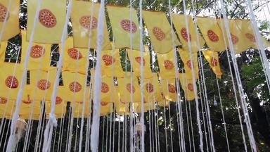 祈祷优点仪式旗帜装饰泰国公共寺庙