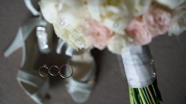 婚礼环花花束新娘鞋子一对婚姻符号爱新娘新郎妻子丈夫婚姻象征