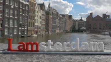 视图小塑料数字我是sterdam信<strong>雕塑</strong>桥模糊城市<strong>景观</strong>阿姆斯特丹荷兰