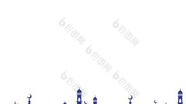 伊斯兰教设计概念蓝色的清真寺元素运动背景斋月卡里姆开斋节穆巴拉克问候横幅无缝的循环动画插图