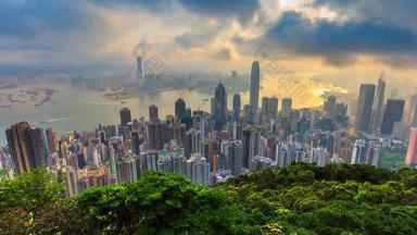 在香港香港城市景观高的观点维多利亚峰时间孩子倾斜