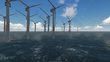 动画风涡轮机工作海生成清洁能源使软件