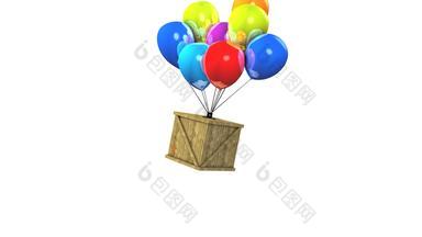 有趣的动画木盒子气球交付概念