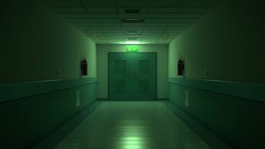 黑暗医院走廊开放门循环动画