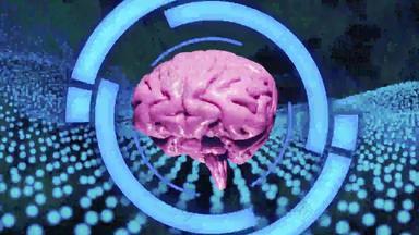 呈现现实的大脑使粒子旋转光粉红色的有色蓝色的摘要胡德粒子场背景