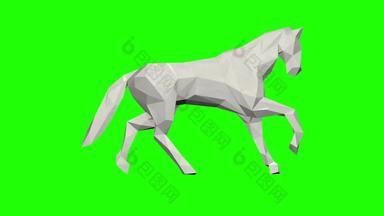 低聚白色纸马运行无缝的循环绿色屏幕色度