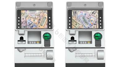 自动取款机自动出纳员机美元钱模糊屏幕显示循环