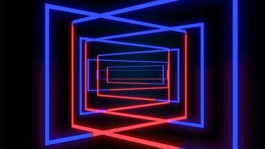 复古的风格霓虹灯招牌动画无限矩形隧道动画霓虹灯光