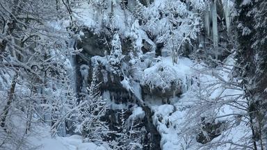 瀑布森林冬天奥伯斯特多夫巴伐利亚德国