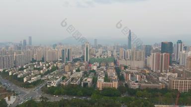 深圳城市一天罗湖福田区城市城市景观中国空中视图无人机苍蝇横盘整理向上