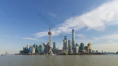 间隔拍摄全景<strong>上海城市</strong>景观阳光明媚的一天蓝色的天<strong>空</strong>lujiazui金融区黄埔河中国
