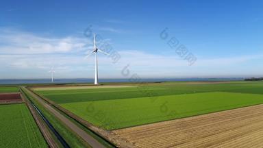 观点风涡轮机农村景观东北圩田urk弗莱福兰荷兰