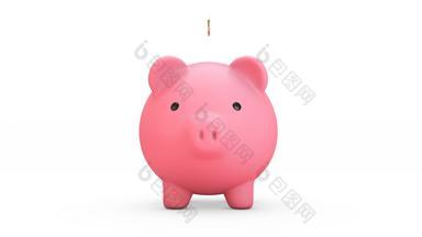 动画金硬币下降小猪银行粉红色的小猪银行更大的接收硬币钱储蓄概念