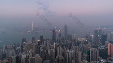 间隔<strong>拍摄</strong>一天晚上交响乐团灯在香港香港市中心城市景观维多利亚峰的观点