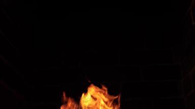 燃烧红色的热叉喷火焰底框架孤立的黑色的背景摘要真正的火镜头秒