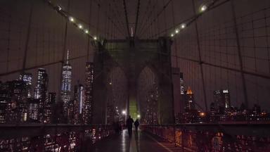 布鲁克林桥曼哈顿天际线晚上纽约城市<strong>替身</strong>拍摄相机倾斜曼联州美国