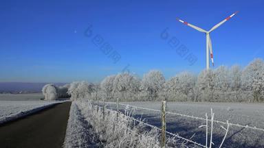 风涡轮蓝色的天空冬天萨尔堡德国
