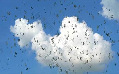 钱浮动空气蓝色的天空白色云背景