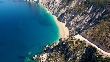 著名的付款ammos海滩巨头症凯法利尼亚岛岛希腊空中视图付款ammos海滩著名的海滩凯法利尼亚岛岛希腊
