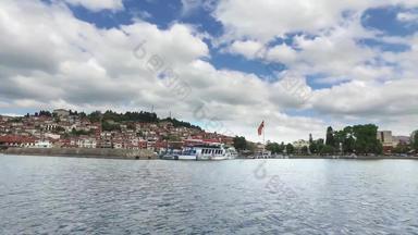 全景观点奥赫里德城市湖船<strong>之旅美丽</strong>的夏天一天共和国马其顿