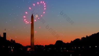 美国庆祝活动<strong>华盛顿</strong>纪念碑晚上假期节日7月烟花独立一天