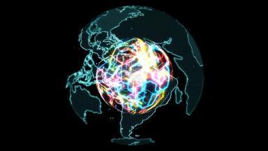 世界地图数字光蓝色的摘要色彩斑斓的核心强大的彩虹能源